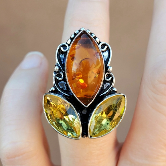 New Amber & Citrine 925 Silver Ring. - Picture 8 of 10
